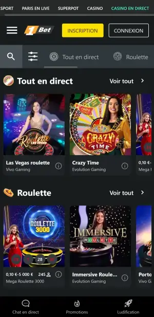 1bet casino mobile en direct