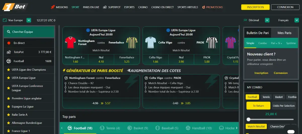 1bet page d'accueil sports
