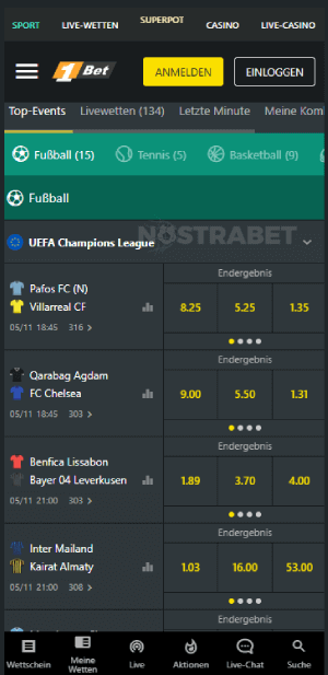 1Bet Casino Sportwetten-Bereich