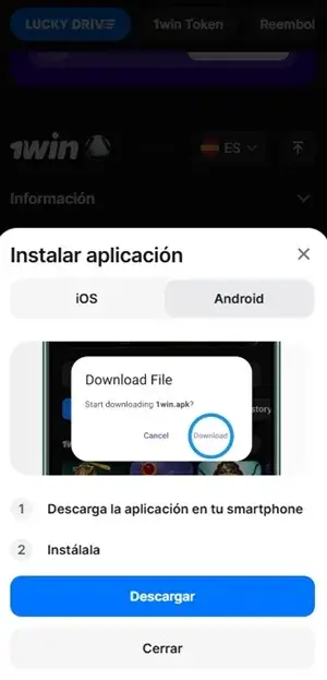 1win descargar aplicación para Android