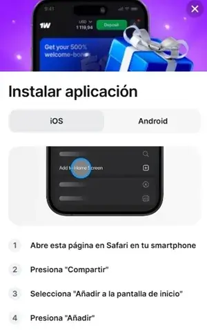 1win aplicación móvil para ios