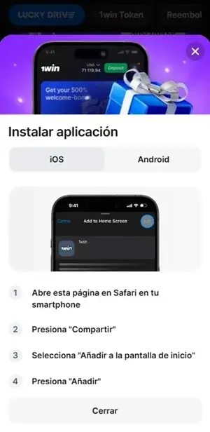 1win pasos para descargar la aplicación de ios