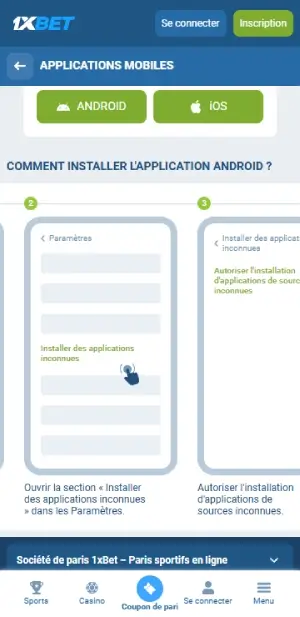 Téléchargement Android de 1xbet