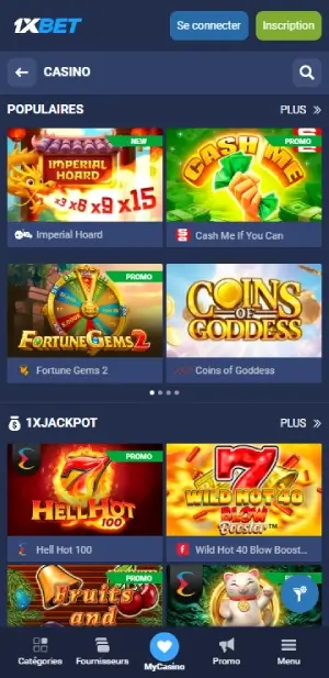 Jeux de casino 1xbet