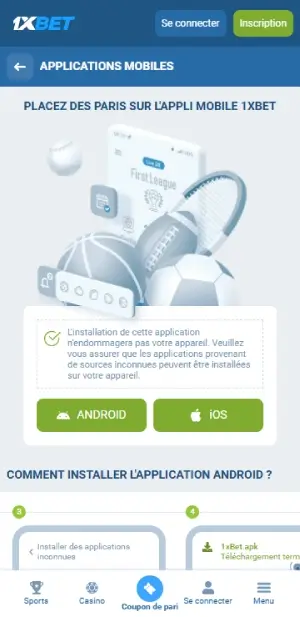 Téléchargement iOS de 1xbet