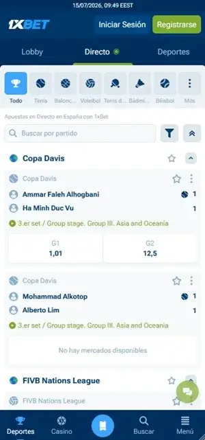 apuestas en vivo 1xbet