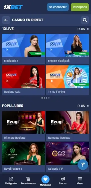 Jeux de casino en direct 1xbet