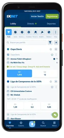 aplicación móvil 1xbet