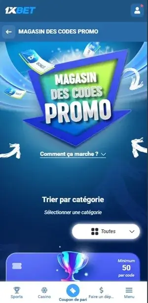 boutique de codes promotionnels 1xbet