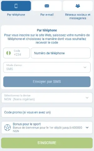Inscription à 1xbet