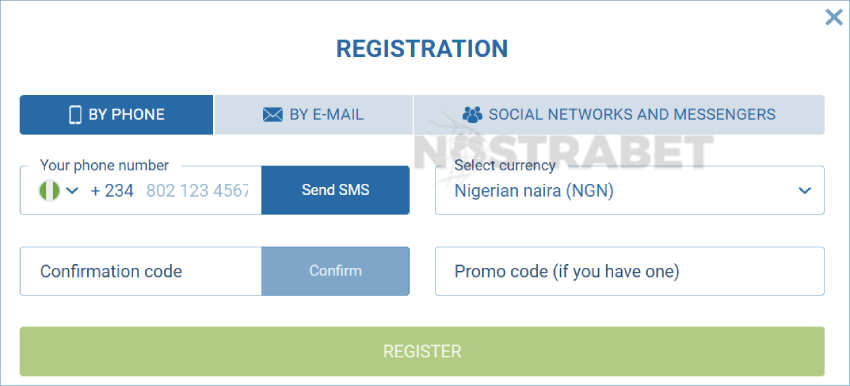 1xbet registration Nigeria