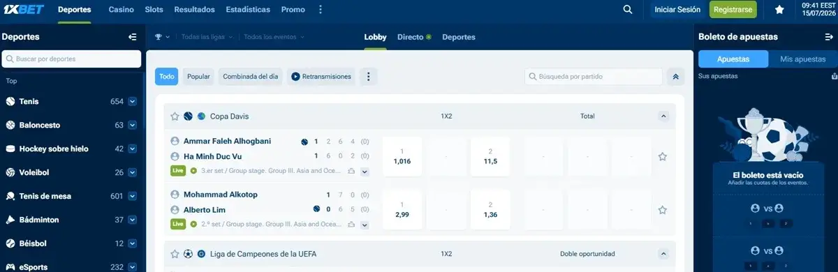 página principal de deportes 1xbet