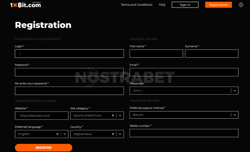 1xbit partners registration