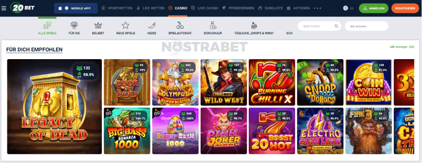 20Bet Casino Spielauswahl