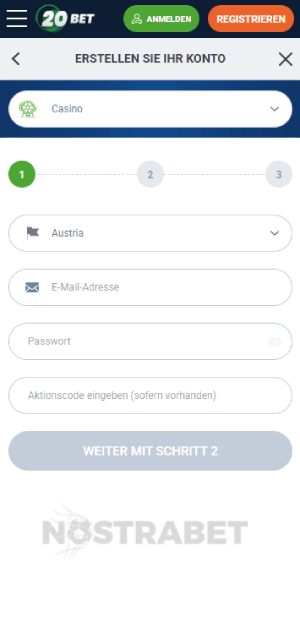 20bet Registrierung