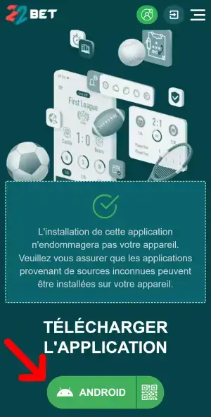 22bet téléchargement de l'application Android