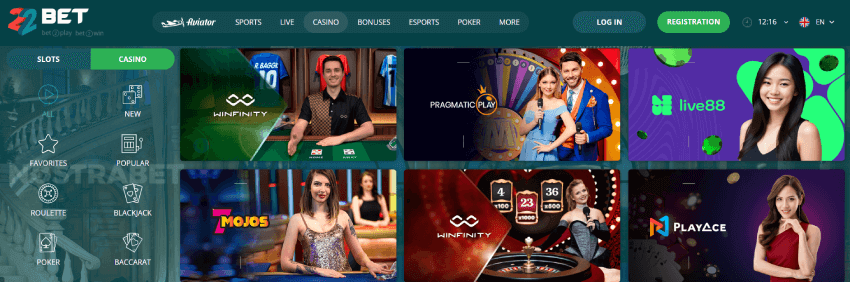 22bet casino games