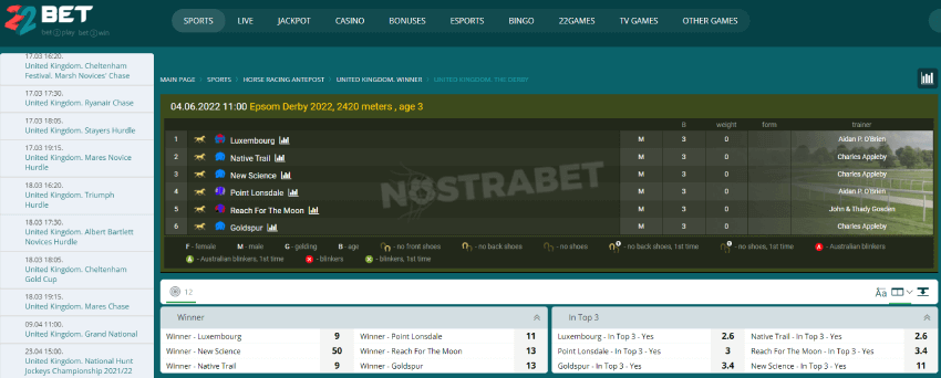 22bet epsom derby betting