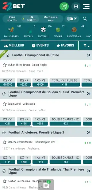 22bet paris en direct