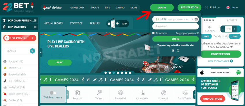22bet.ng desktop login