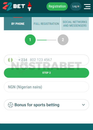 22bet nigeria registration mobile