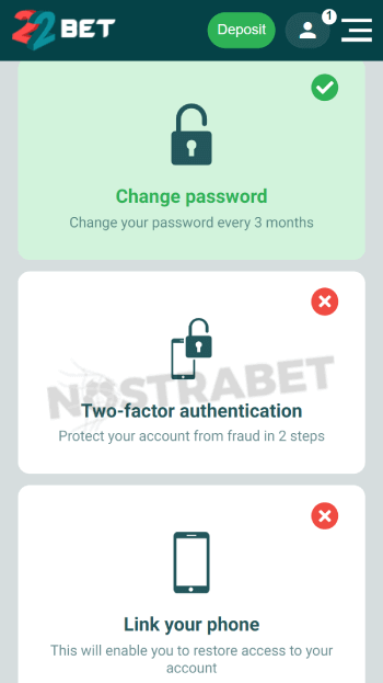 22bet security options
