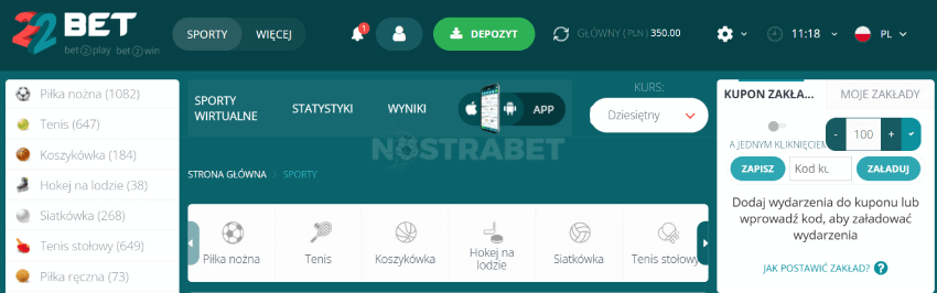 22bet zakłady sportowe pokrycie