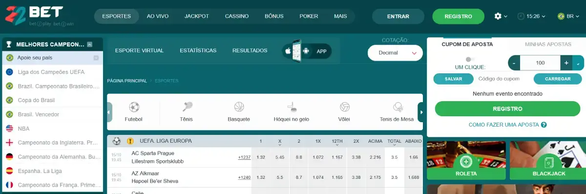22bet Brasil sportsbook