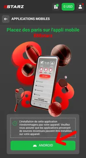 888starz téléchargement de l'application mobile Android