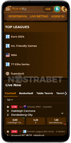 AmunRa Android app sportsbook homepage