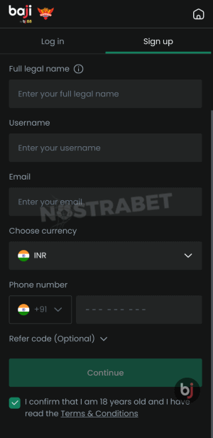 Baji Live Registration form India