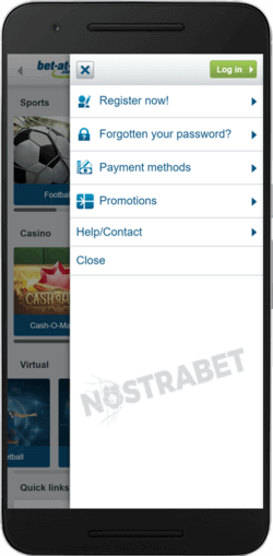 bet-at-home android app navigation menu