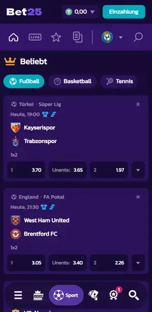 Bet25 Mobile Sportwetten