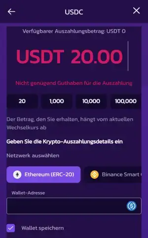 Bet25 mobile Auszahlung