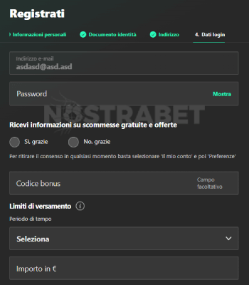 Inserisci il codice bonus bet365