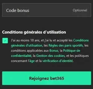 code bonus à remplir bet365