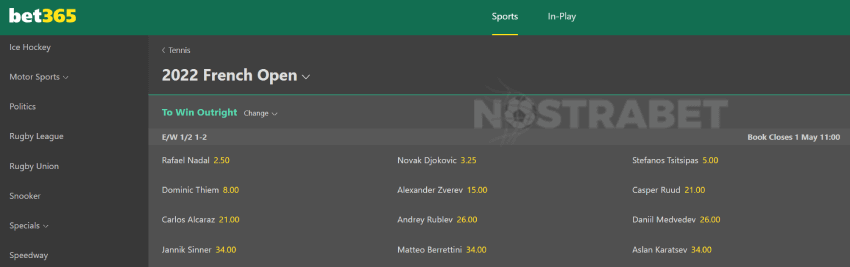 bet365 french open betting