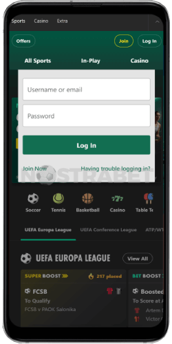 bet365 mobile login fields