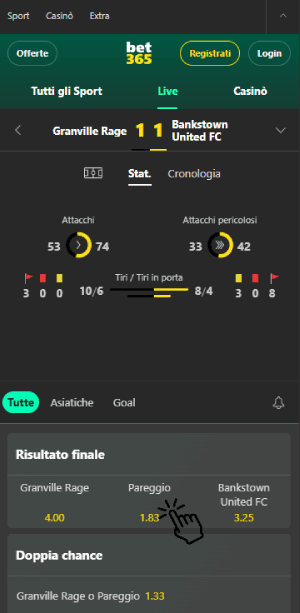 bet365 piazza una scommessa live