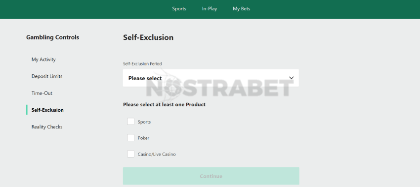 bet365 self-exclusion period set
