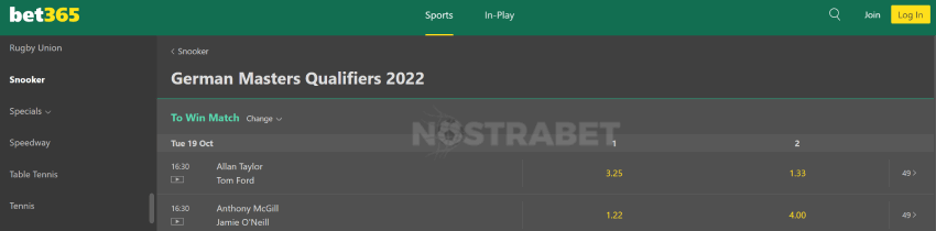 bet365 snooker betting