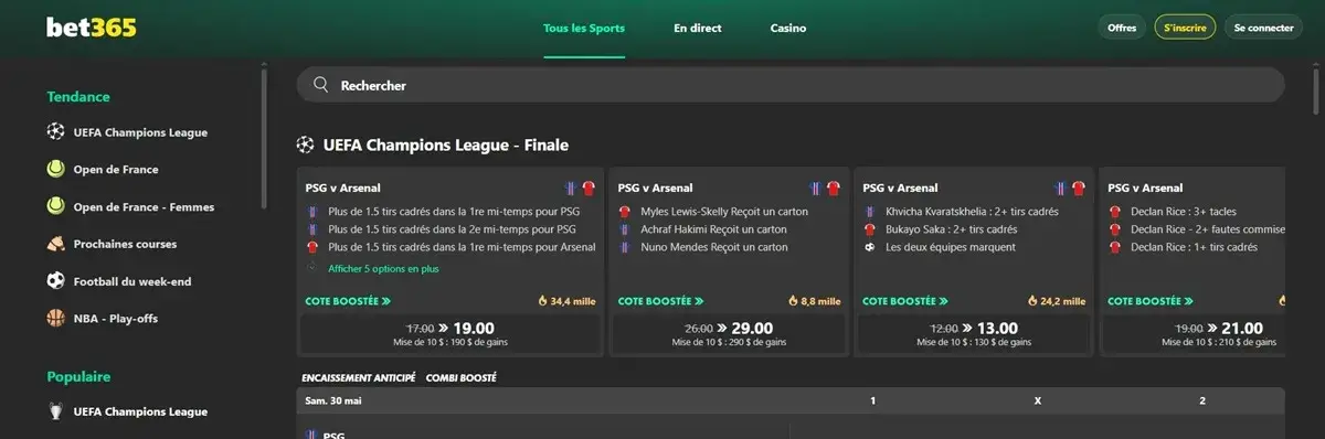 page d'accueil du sport bet365