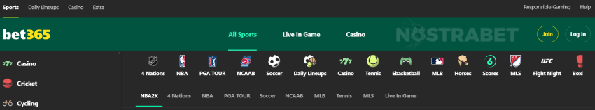 bet365 sports section overview