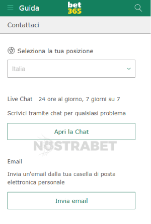 Metodi di contatto dell'assistenza bet365