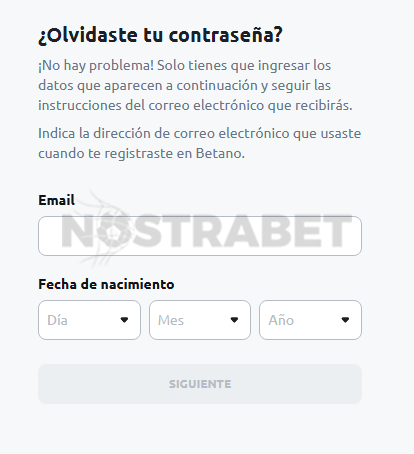 restablecimiento de contraseña de Betano