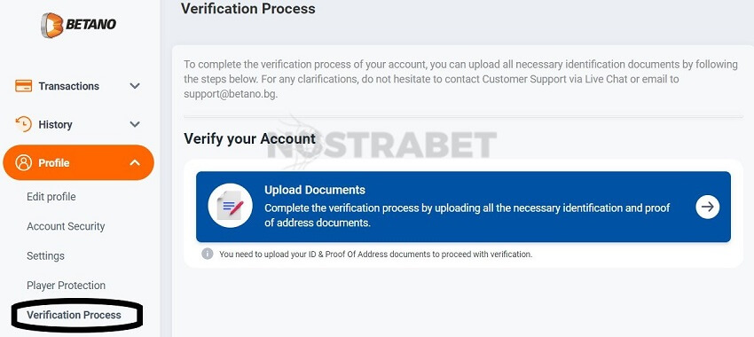 verification process betano