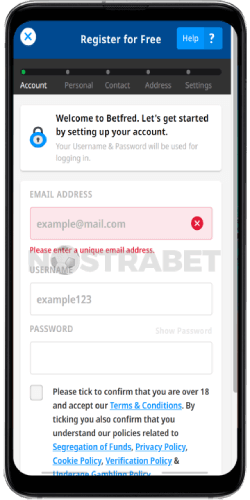Betfred mobile registration form