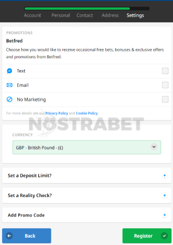 betfred register - account settings