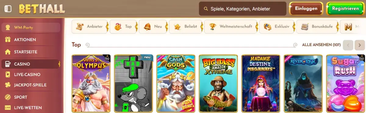 BetHall Casino Spielangebot