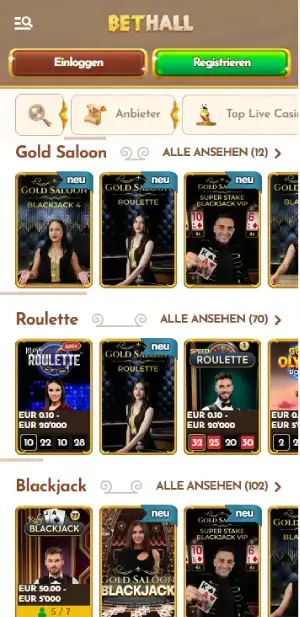 bethall Live Casino Spiele